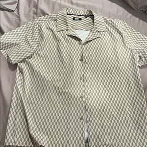 DKNY Men's Geometric Pattern Shirt - Brown and White